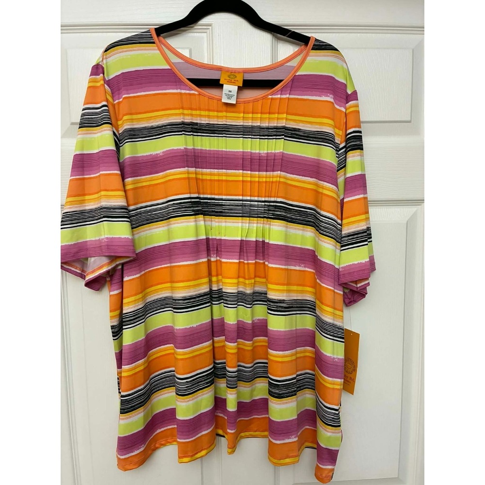 Ruby Rd Striped Tunic Top 3X Plus Multicolor Scoop Neck Stretch Blouse